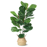 Garvee Artificial Fiddle Leaf Fig Tree - Realistic Leaves & Wood Stem - Durable Plastic & Cement Base - Indoor Decor for Living Room & Office - Green
