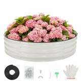 Garvee Round Galvanized Raised Garden Bed 4x4x1Ft - Outdoor Metal Circle Planter for Patio Yard Gardening, Rust-Resistant Steel, Rubber Edging - White