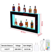 Garvee Liquor Bottle Display Shelf, Square 2 Tier 48 in LED Lighted, Multi-Color, Remote & App Control for Bar