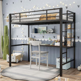 Garvee Twin Size Loft Bed with Large Desk and Storage Shelves, Heavy Duty Metal, Space Saving, Black and Brown - Black And Brown