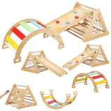 Garvee 3-in-1 Indoor Climbing Gym - Waldorf and Montessori Climbing Set with Triangle Ladder, Climbing Ramp, Arch Climber, and Slide