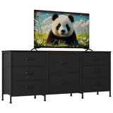Garvee Metal Frame TV Cabinet with Particle Board, 8 Non-Woven Fabric Drawers, Durable Space-Saving TV Stand, Modern Living Room Furniture - Black