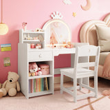 Garvee Kids Vanity Table & Chair Set with Magical Crown-Shaped LED Mirror, White Makeup Desk with Drawer & Shelves for Girls - White