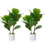 Garvee Artificial Indoor Plants Set of 2 - Realistic Green Foliage, Adjustable Wire Stems, Cement Base for Living Room or Office Decor, 40-50cm, White Marble Pot