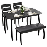 Garvee 4 Piece Farmhouse Dining Table Set With 2 Padded Chairs & Bench For Small Dining Rooms And Apartments, Black, Space Saving, Rustic