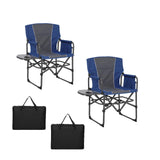 Garvee 2 Pack Oversized Camping Directors Chair with Side Table and Storage Pouch for Beach Fishing Picnic Concert Tailgating, 31.89x19.69x36.22 in, Black - Blue&Grey/2 Pack