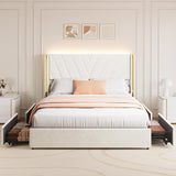 Garvee Bed Frame Queen Size Upholstered Headboard With Storage Platform Bed Beige Noise Free