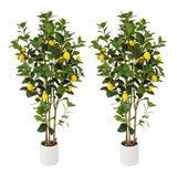 Garvee 2 Pack 4FT Artificial Lemon Trees With Bright Yellow Fake Fruits Indoor Decor For Home Office Kitchen Parties Weddings - White Planter