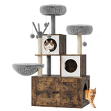 Garvee Cat Litter Furniture With Sisal Scratcher & Cozy Cave - Wooden Multi-Level Play & Rest Zone For Small To Medium Cats, Neutral Colors - Rustic Brown