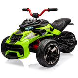 Garvee 12V 3 Wheeler Ride On ATV Electric Motorcycle for Kids, Green, Battery Powered, LED Lights, Music, USB, Treaded Tires, 44.9in Size - Green
