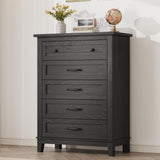 Garvee 5 Drawer Dresser for Bedroom, 41.3in Tall Wooden Chest with Large Storage, Black, Freestanding
