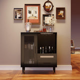 Garvee Wine Bar Cabinet with Tempered Glass Door & Rack, 30.7" Freestanding Modern Buffet Sideboard for Dining Room, Kitchen Coffee Bar & Liquor Storage Cabinet, Black - Black