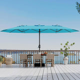 Garvee 15FT Rectangular Outdoor Umbrella with Base Included, Solar Powered LED Lights, UV Protection, Mist Blue for Patio, Backyard, Poolside - Mist Blue