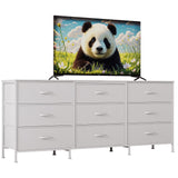 Garvee 63" TV Stand 9 Drawer Dresser for Bedroom with Wooden Top Natural Wood White - Multifunctional Storage & Media Console - White