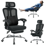 Garvee High Back Ergonomic Office Chair With Mesh Back, Retractable Footrest, Adjustable Headrest & Lumbar Support, Black, For Home Office or Bedroom, Comfortable & Durable - Black With Pillow