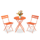 Garvee 3 Piece Patio Bistro Set Folding Metal Outdoor Furniture for Balcony Yard Garden Orange Compact Foldable Design - Orang