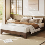 Garvee Wood Platform Bed Frame King Size Wood Slat Support Minimalist Design Natural Wood Color - Walnut