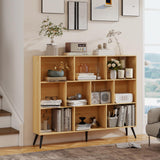 Garvee 10-Cube Storage Shelf Bookcase Wooden 3-Tier Floor Standing Bookshelf for Home Office Living Room Bedroom Natural Wood