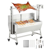 Garvee Stainless Steel Rotisserie Grill with Wind Screen, 52in 132LB Capacity Electric BBQ Pig Lamb Rotisserie Roaster with 50W Motor, Charcoal Spit Roaster Grill for Outdoor Kitchen, Camping - Sliver