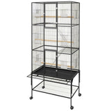 Garvee 69 Inch Large Bird Cage With Rolling Storage Stand, Feed Bowls, Wide Tall Parrot Cage For Parakeets, Conures, Cockatiel, Cockatoo, Black