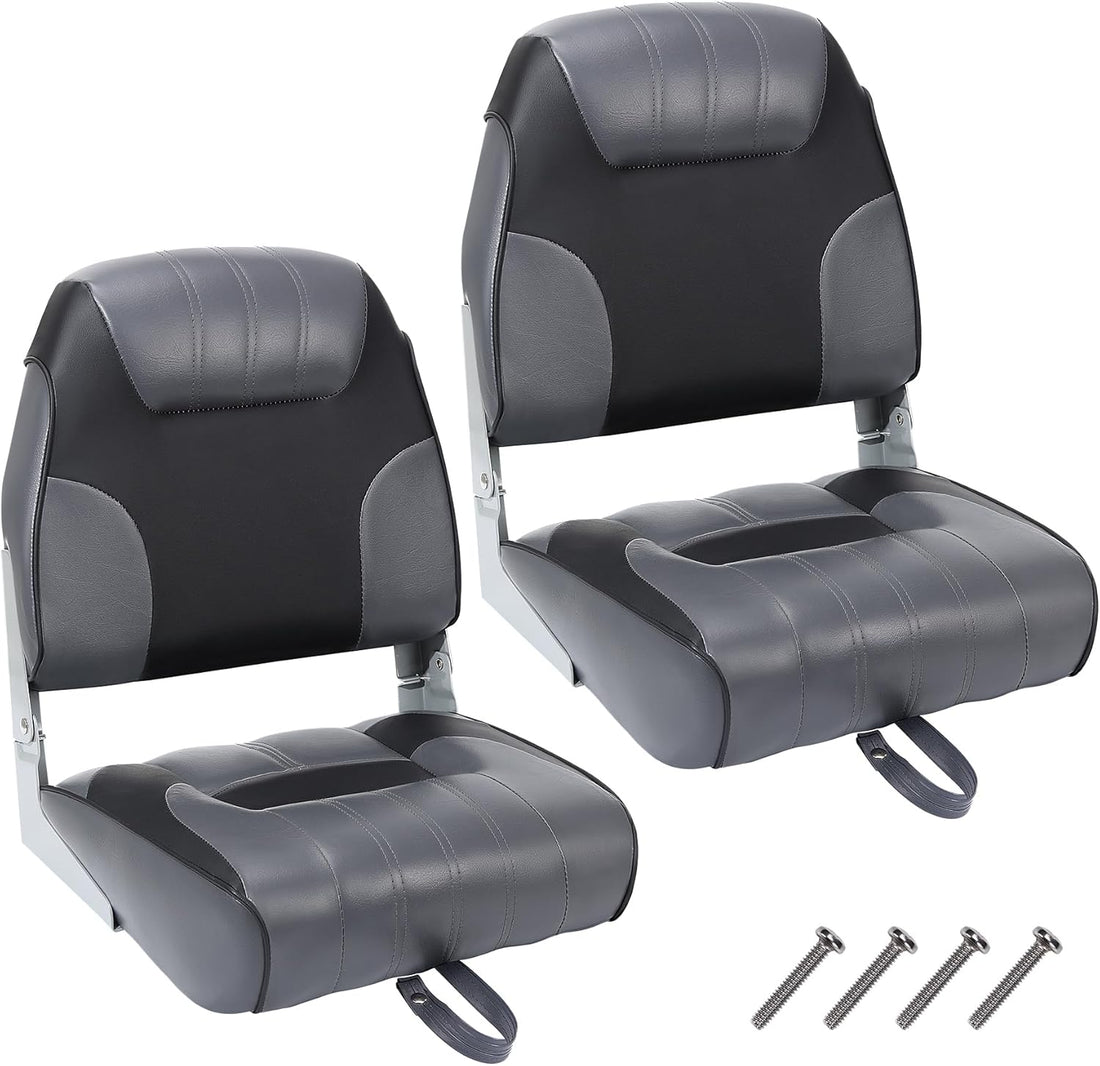 Garvee 2 Pack Fold-Down Boat Seats + Thickened Sponge Padding + Weather-Resistant PVC + Aluminum Hinges + Easy Installation + Sightseeing & Fishing
