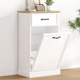 Garvee Tilt Out Trash Cabinet 10 Gal White Freestanding Hidden Garbage Can Cabinet for Kitchen Dining Living Room - White Cabinet Body And Wooden Top Panel