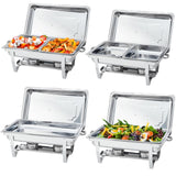 Garvee Chafing Dishes for Buffet 4 Pack, 8 Qt Stainless Steel Chafers with 6 Food Pans, Catering Wedding Party, Silver