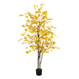 Garvee 6ft Artificial Maple Tree with Plastic Pot - Autumn Fall Faux Tree for Home Living Room Thanksgiving Decor, Yellow - 1.8M Double Pole Yellow Maple