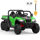 Garvee 24V 4WD 6-Wheel Electric Ride On Dump Truck with Remote Control, 2 Seater, Outdoor Adventure Toy, Red - Green