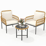 Garvee Wicker 3 Pieces Patio Bistro Sets with Glass Top Side Table and 2 Modern Rattan Chairs for Apartment Backyard Porch Balcony Lawn Beige
