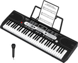 Garvee Electronic Keyboards Piano 61 Key Portable with Microphone Holder Note Stickers for Beginners Compact Design Black