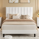Garvee Full Size Bed Frame Velvet Upholstered Platform Bed Adjustable Tufted Headboard White - White