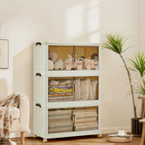 Garvee 285QT Stackable Storage Bins with Magnetic Doors & Wheels for Home, Dorm, Office, White