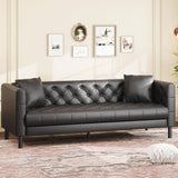 Garvee 81 in Leather Couch, Modern Chesterfield Sofa, Deep Seat, Black for Living Room & Office - Vintage Black