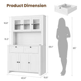 Garvee 66" Tall Pantry Cabinet with Power Outlet & LED Light, Kitchen Storage Cabinet, Water Ripple Acrylic Panel, Large Size, White - White