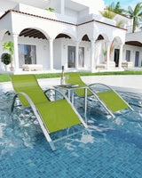 Garvee Patio Chaise Lounge Set of 3 Outdoor Reclining Pool Chairs with Side Tables Green Waterproof Cushions - Green