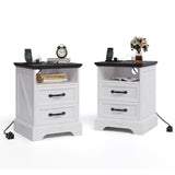 Garvee Farmhouse Rustic Nightstands with Charging Station, Modern Wood Bedside Tables, 18.11"x18.11"x24", White