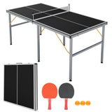 Garvee Portable Ping Pong Table 6x3 ft Professional Indoor/Outdoor Table Tennis with Net, 2 Paddles, 3 Balls, Quick Assembly, Foldable, Lightweight, Aluminum Frame - Black