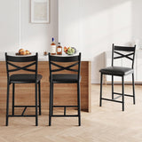 Garvee Bar Stools Set of 4 Upholstered Counter-Height Bar Stools with Backrest Footrest Black