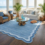 Garvee Scalloped 5x7 Washable Area Rug Blue Modern Stain Resistant Non-Slip Low Pile for Living Room Bedroom Kids Room Dining Room Home Office - Scalloped|Blue