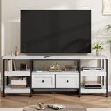 Garvee 63 in Industrial TV Stand With 2 Drawers, Rustic White Media Console For TVs Up To 65 in, Open Design & Metal Frame