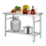 Garvee 48" x 24" Heavy Duty Stainless Steel Folding Table with Adjustable Undershelf Double Tier Workstation for Kitchen Restaurant Home Garage