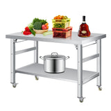 Garvee 36" x 24" Heavy Duty Stainless Steel Folding Table, Adjustable Undershelf, Double Tier Workstation for Kitchen, Restaurant, Home, Garage, Silver