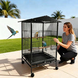 Garvee Large Bird Cage Metal Aviary with 360° Rolling Stand Removable Tray Perches Indoor Use Black Spacious Durable