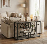Garvee 55" Entryway Table Industrial Sofa Table with O-Shaped Metal Frame 55" Brown - Grey