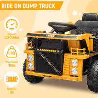 Garvee Ride - P Series: 12V Ride On Construction Vehicle for Kids With Remote Control, Electric Dump Bed,Shovel,Music Player, and Four Wheel Shock Absorption for Kids 3+(Yellow)