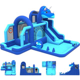 Garvee Bounce House Inflatable Bouncer with Slide & Water Features, Durable Oxford Dinosaur Jumping Castle with Air Blower, Large Backyard Bouncy House for Kids, Quick Setup with Accessories Included - Blue