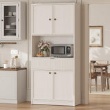 Garvee Tall Kitchen Pantry Cabinet 70" Storage Cabinet with Countertop Classic Ivory for Dining Room Living Room - Antique White