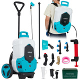 Garvee 4 Gallons Battery Powered Backpack Sprayer With Wheeled Cart, 12V 8Ah Electric Sprayer, 6 Nozzles & 2 Wands, Yard Use, Adjustable Pressure, Portable