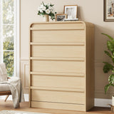 Garvee Arched 5 Drawer Dresser Natural Oak for Bedroom, Living Room, Entryway, Nursery - 45in Tall Wooden Chest with Curved Profile Design